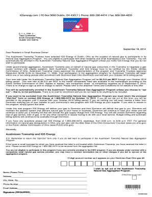 Austintown Township Natural Gas Aggregation Program Opt-Out Form