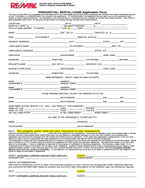 RE/MAX Residential Rental Lease Application Form