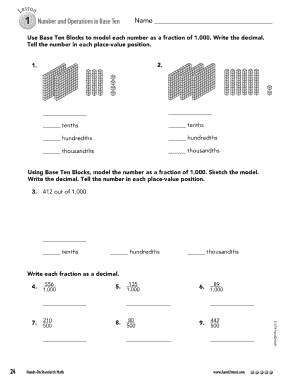 Base Ten Blocks Math Worksheet
