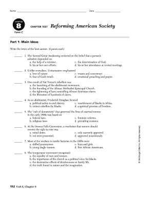 Reforming American Society Chapter Test Form C