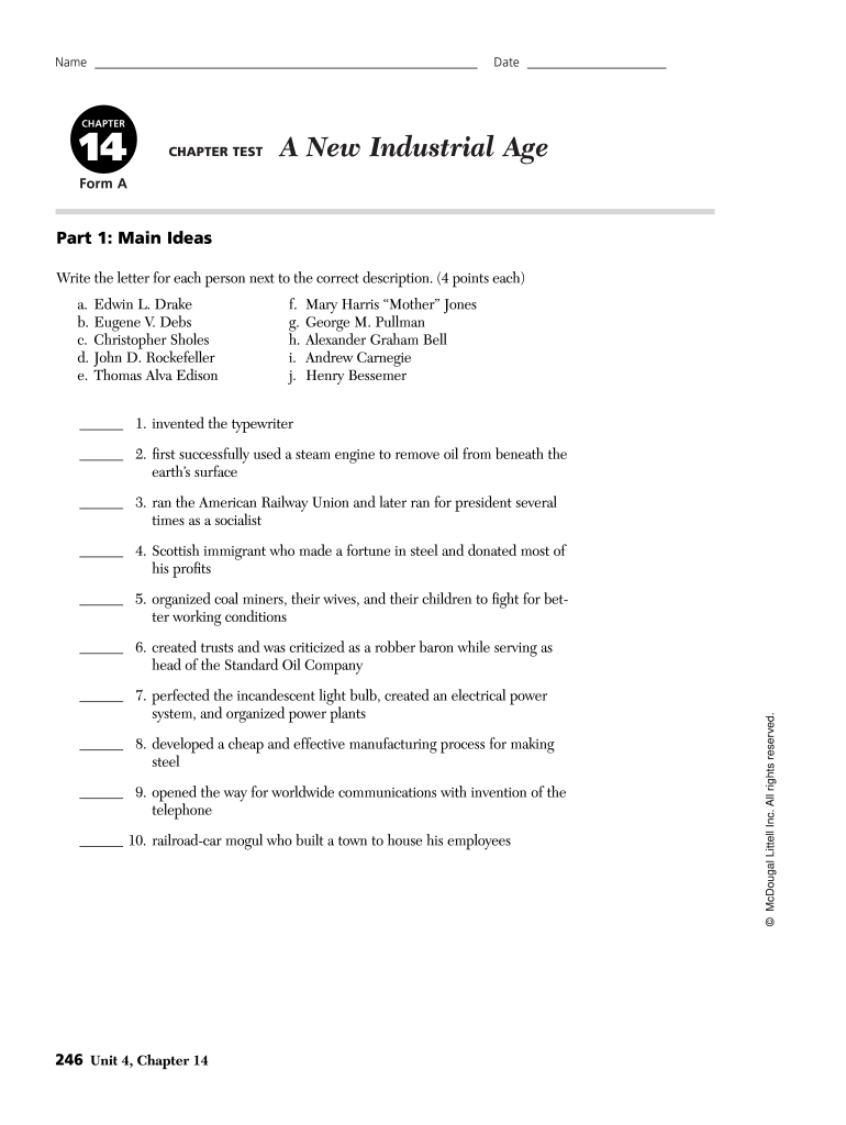 Chapter 14 A New Industrial Age Test Form B Answers Fill Online, Printable, Fillable, Blank