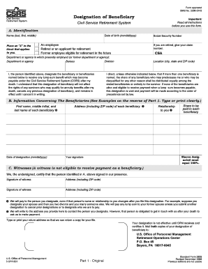 Civil Service Designation of Beneficiary Form