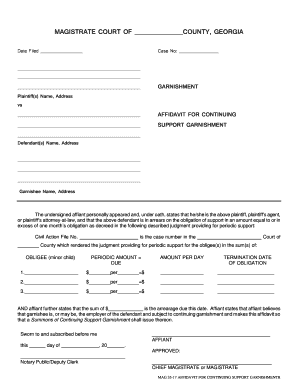 Affidavit for Continuing Support Garnishment