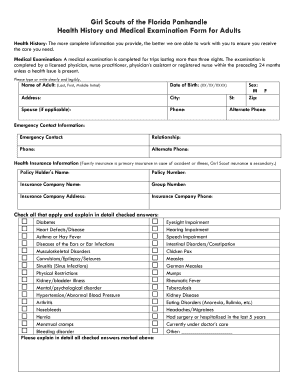 Girl Scouts Adult Health History and Medical Examination Form