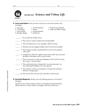 Chapter 16 Section Quiz Science and Urban Life