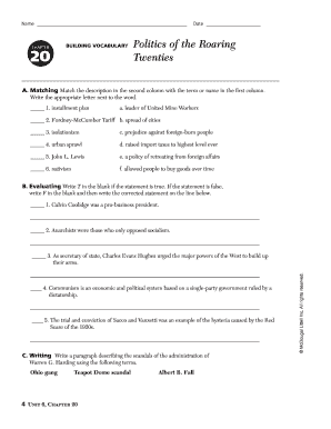 Roaring Twenties Vocabulary Worksheet