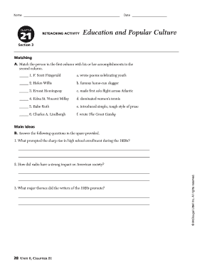 Education and Popular Culture Worksheet