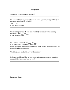 Autism Severity and Behavior Assessment Form
