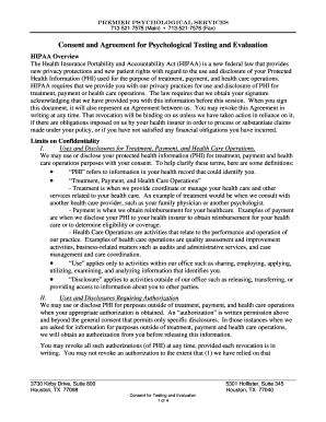 Consent and Agreement for Psychological Testing and Evaluation