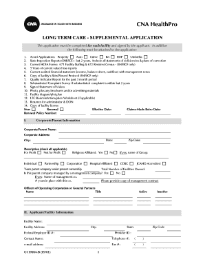 CNA HealthPro Long Term Care Supplemental Application
