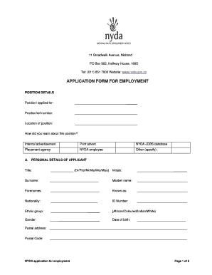 NYDA Application for Employment