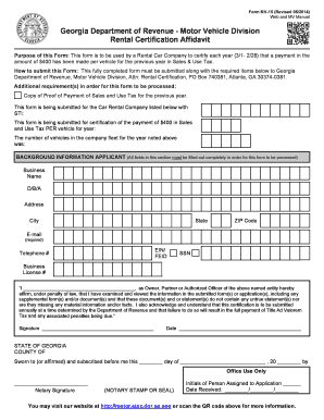 Georgia Rental Car Tax Certification Affidavit