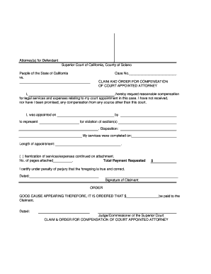 Claim and Order for Compensation of Court Appointed Attorney