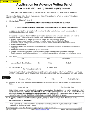 Kansas Advance Voting Ballot Application