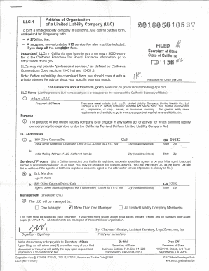 Articles of Organization for California LLC