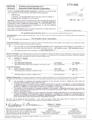 California 501(c)(3) Nonprofit Articles of Incorporation