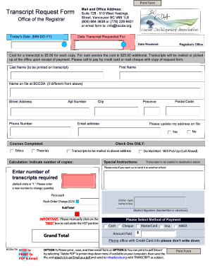BCCDA Transcript Request Form