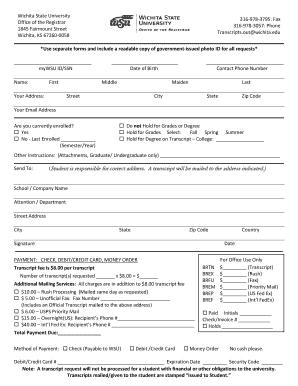 Wichita State University Transcript Request Form