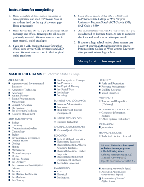 Potomac State College Admission Application