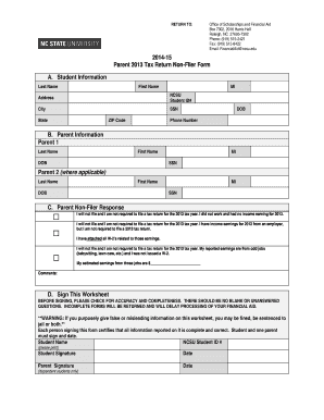Parent 2013 Tax Return Non-Filer Form