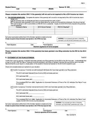 Verification of Parent(s) 2014 IRS Income Tax Information
