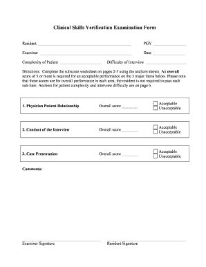 Clinical Skills Verification Examination Form