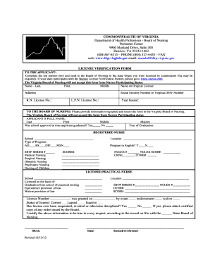 Virginia Nursing License Verification Form