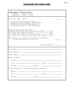 AceReader Pro Order Form