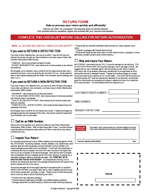 Return Merchandise Authorization Form