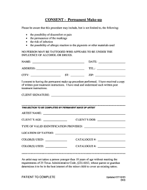 Permanent Make-up Consent Form