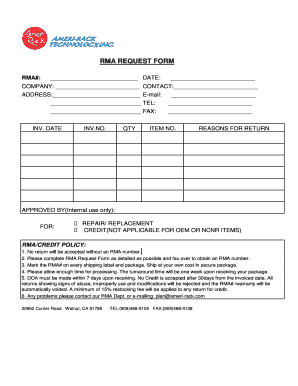RMA Request Form