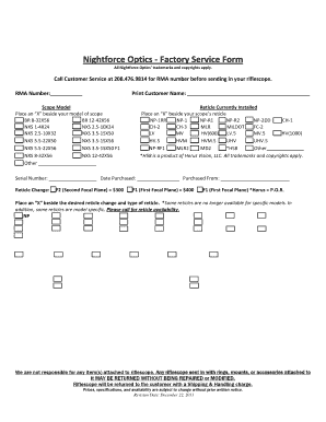 Nightforce Optics Factory Service Form