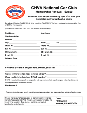 CHVA National Car Club Membership Renewal