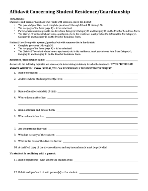 Student Residence Guardianship Affidavit