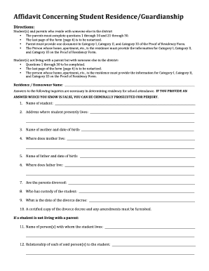 Affidavit Concerning Student Residence Guardianship