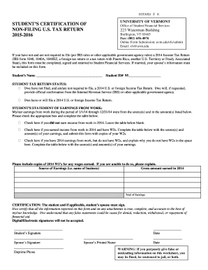 Student Non-Filing US Tax Return Certification