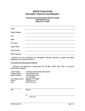 USCIS Form G-845 Document Verification Request