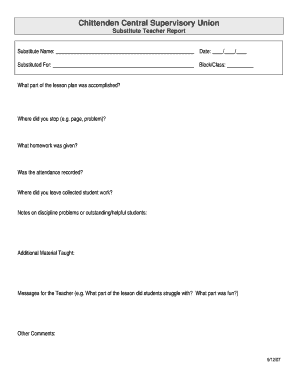 substitute teacher feedback report