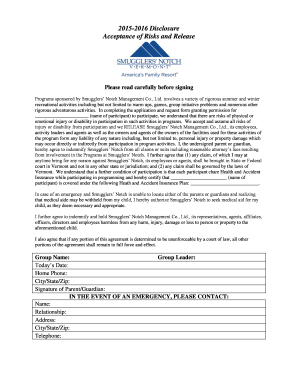 Smugglers' Notch Activity Release Form