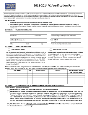 2013-2014 Verification Form
