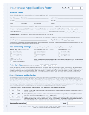 Family Day Care Insurance Application Form