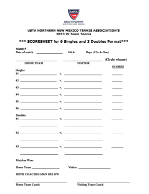 SCORESHEET for 6 Singles and 3 Doubles Format Circle