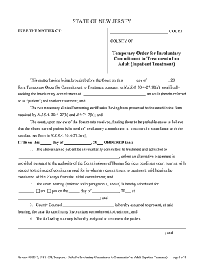 Temporary Order for Involuntary Commitment to Treatment