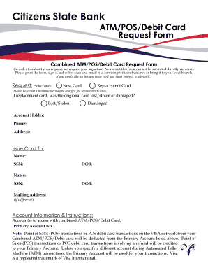 Citizens State Bank ATM/POS/Debit Card Request Form