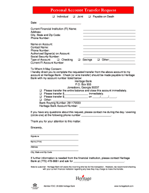 Personal Account Transfer Request Form