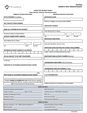 Domestic Wire Transfer Request Form