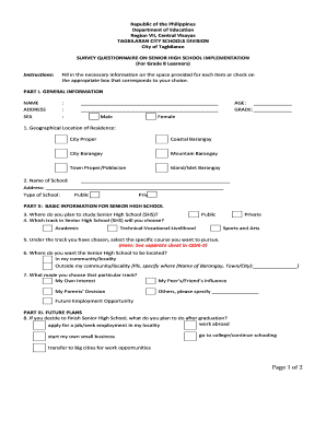 Senior High School Implementation Survey Questionnaire