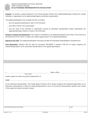 Missouri Authorized Representative Revocation Form