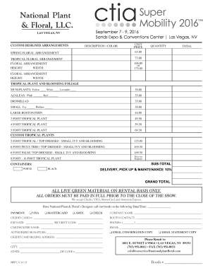National Plant & Floral Order Form