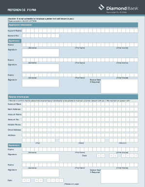 Diamond Bank Reference Form